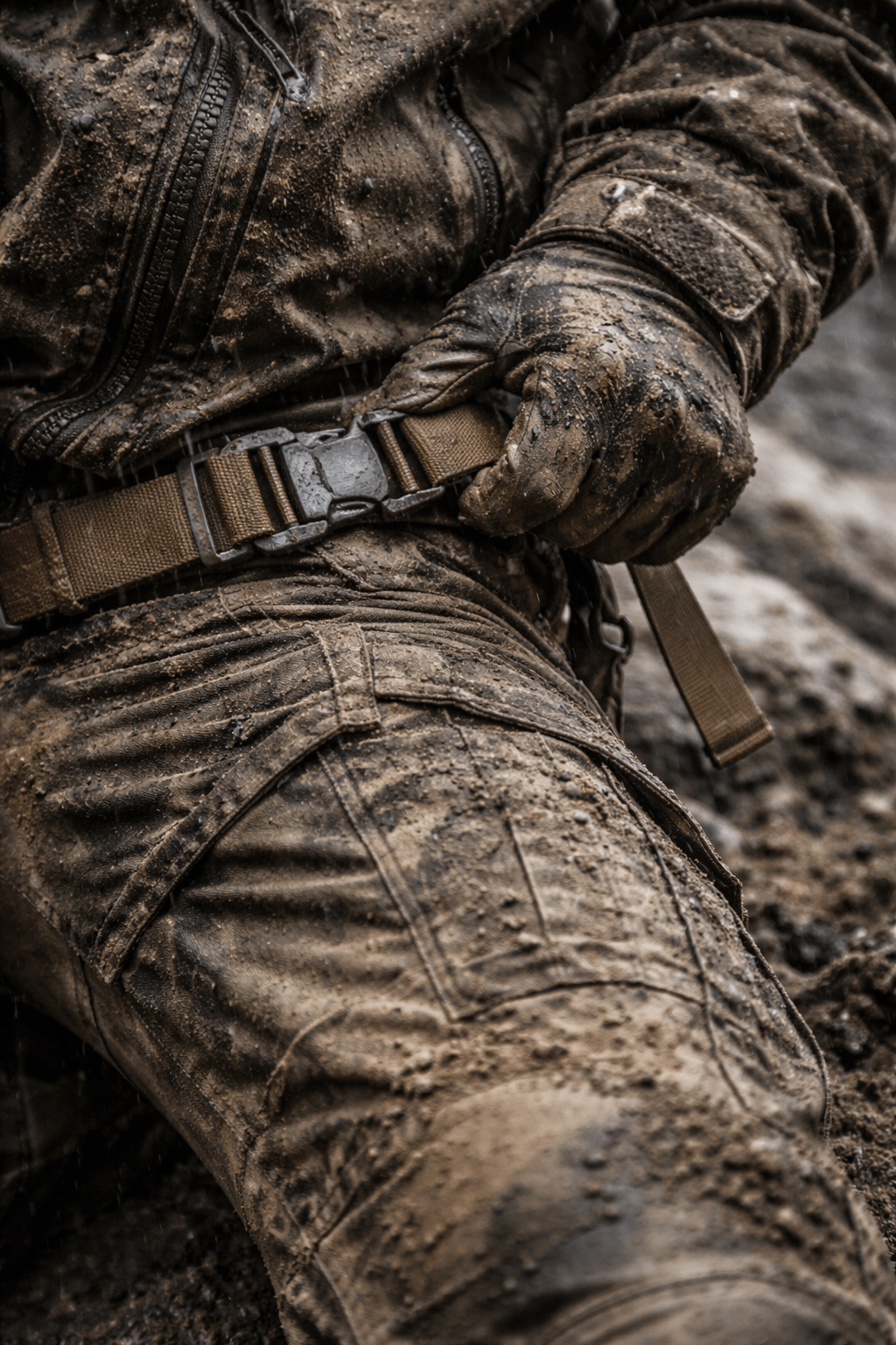 army officer adjusting tactical gear.