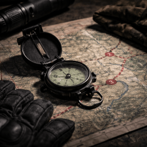 tactical table with compass and gear image.